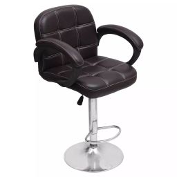 RoarWood Faux Swivel Bar Stool with Armrest and Square Back Leather Cushion Brown-image-24