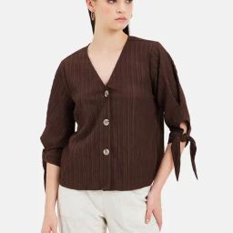 Kazo Brown Self Design Shirt-image-14