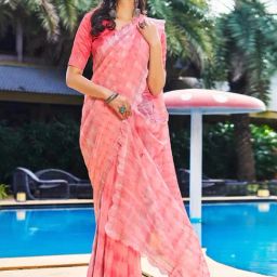 Satrani Peach Embellished Saree With Unstitched Blouse-image-52