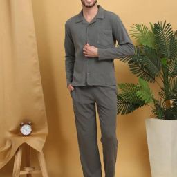 Sweet Dreams Dark Grey Polyester Regular Fit Solid Pyjama Set-picture-2