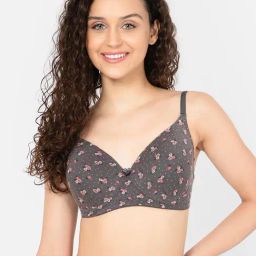 Clovia Grey Cotton Printed T-Shirt Bra-image-80