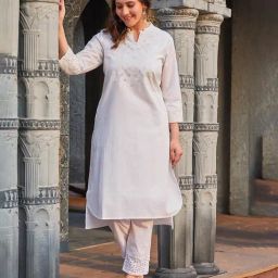 Biba White Cotton Straight Kurta-image-71