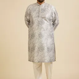 Manyavar Plus Size Floral Printed Mandarin Collar Regular Thread Work Kurta With Pyjama-1