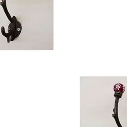 IndianShelf Red & Black 2 Pieces Floral Printed Ceramic Wall Hooks-9