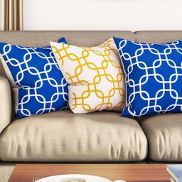 SEJ by Nisha Gupta Blue & White Set of 3 Printed 16'' x 16'' Square Cushion Covers-16