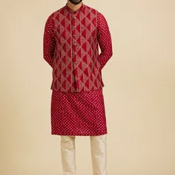 Manyavar Bandhani Printed Straight Kurta With Pyjamas & Nehru jacket-picture-16