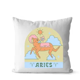 Loops n knots White & Yellow Aries Zodiac Printed Pre-Filled Cushion-picture-0