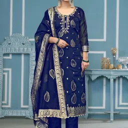 HERE&NOW Floral Woven Design Beads And Stones Modal Banarasi Unstitched Dress Material-image-77