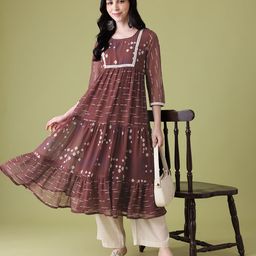 Anouk Ethnic Motifs Print Lace Insert Tiered A-Line Kurta image 4