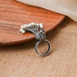 TEEJH Silver-Plated Oxidized  Adjustable Finger Ring-13