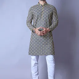ALMORA Men Ethnic Motifs Embroidered Mirror Work Kurta-picture-27