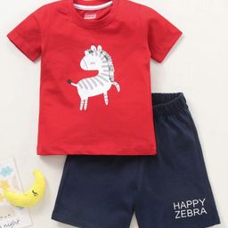 Babyhug Half Sleeves T-Shirt & Shorts Zebra Print - Red Blue-image-47