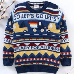 Babyhug Full Sleeves Knit Jacquard Sweater - Navy-picture-17