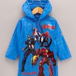 Babyhug Full Sleeves Hooded Raincoat Marvel Avengers Print - Blue-image-76