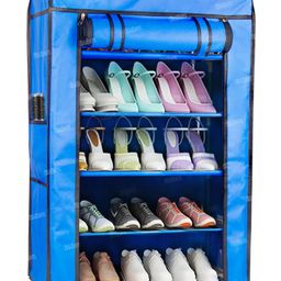 Fiddlerz Multipurpose 5 Shelves Shoe Rack Cabinet with Zip Door Cover Side Pockets Collapsible Shoes Shelf Shoerack Multiuse Storage Organizer for Footwear Toys Clothes(Non Woven Fabric) Blue-picture-26