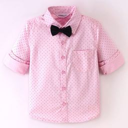 Mark & Mia Full Sleeves Polka Dot Printed Party Shirt With Bow and Pocket Detailing - Pink-image-5