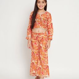 READIPRINT Full Sleeves Abstract Swirl Designed Printed  Top And Co Ordinating Palazzo - Brown-picture-34