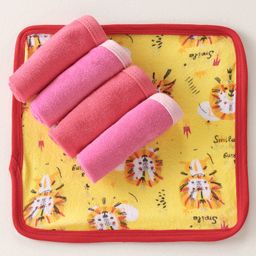 OHMS Terry Hand & Face Towels Lion Print Pack of 5 - Yellow & Pink-image-42