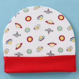Ben Benny Cotton Knit Cap UFO Print Red & White- Diameter 11 cm-23