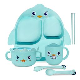 FunBlast Cartoon Design Bamboo Fibre Dinnerware Set for Kids  Blue-12