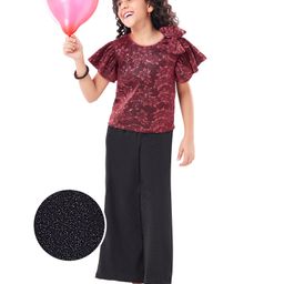 Hola Bonita Glitter Half Sleeve Top With Bow & Pant - Red & Black-image-59