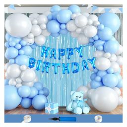 Bubble Trouble Birthday Decoration Items For Boys Party Decoration Kit Balloon Combo Pack Of 106 Pcs Blue White-image-12