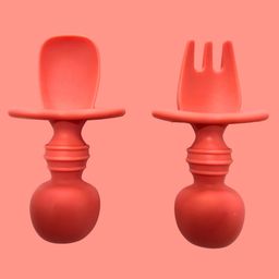 Zikku Baby Feeding Spoons & Forks Set, Easy Grip Silicone, Anti-Choke Design, Gum Friendly, BPA Free - Pink-image-86