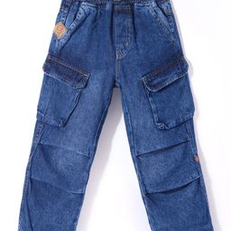 Little Kangaroos Full length Denim Jeans With Side Pockets & Patch Detailing - Blue-picture-45