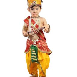 Kaku Fancy Dresses Janmashtami Theme Abstract Printed Krishna Costume Set - Red-image-35