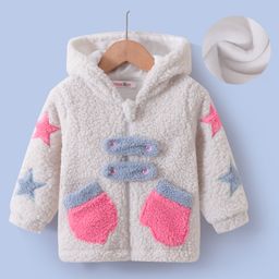 Kookie Kids Full Sleeves Star Designed Hooded Fur Winter Jacket - Beige-image-56