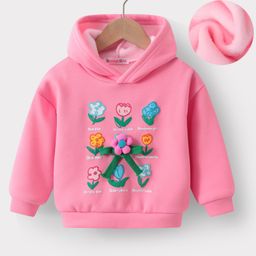 Kookie Kids Full Sleeves Hooded Sweatshirt with Floral Applique - Pink-image-87