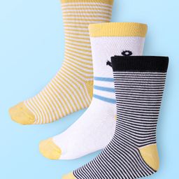 Cute Walk by Babyhug Cotton Lycra Knit Anti-bacterial Socks Strips Design Pack of 3 - Dark Yellow White & Black-image-35