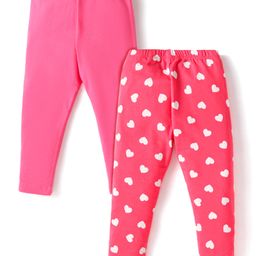 Babyhug Cotton Lycra Knit Full Length Leggings With Heart Print Pack of 2 - Dark Pink-image-74