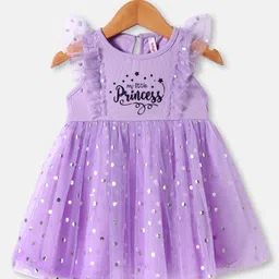 Babyhug Knit Frill Sleeves Party Dress With Foil & Text Print - Lilac-picture-42