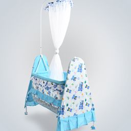 BUBBLEBABY Premium Baby Big Buddy Cradle With Mosquito Net All 360° Rotating Wheels With Wheel Lock Storage Basket - Blue-26