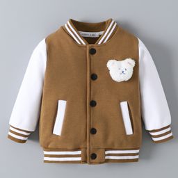 Mark & Mia Full Sleeves Bomber Jacket With Teddy Bear Applique - Brown & White-image-66