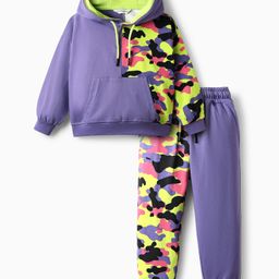 OLLINGTON ST. Cotton Looper Knit Full Sleeves Sweatshirt Hoodie & Knit Joggers with Camouflage Print- Multicolor & Purple-picture-44