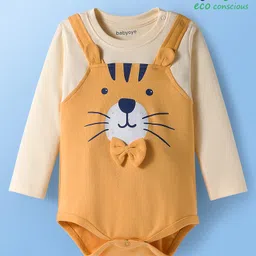 Babyoye 100% Cotton With Eco Jiva Finish Full Sleeves Onesie With Tiger Print & Bow Applique - Yellow-picture-12