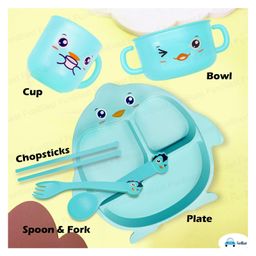 FunBlast Cartoon Design Bamboo Fibre Dinnerware Set for Kids  Blue image 2