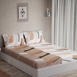 DDecor Vega Brown & White Printed Cotton 144 TC Queen Bedsheet Set 2.24 m x 2.54 m-picture-5