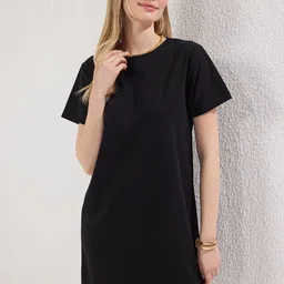 Trendyol Women Solid Round Neck Shift Mini Dress-image-55