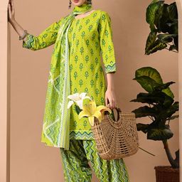 GLOWWORLD Women Ethnic Motifs Printed Regular Kurta with Salwar & With Dupatta image 5