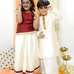 VASTRAMAY Boys Kurta and Pure Cotton Veshti-22