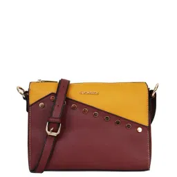 Sugarush Gladiolus Red & Yellow Color Block Medium Sling Handbag-image-2