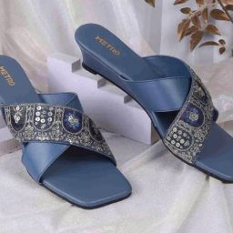 Metro Women's Blue Cross Strap Wedges-image-43