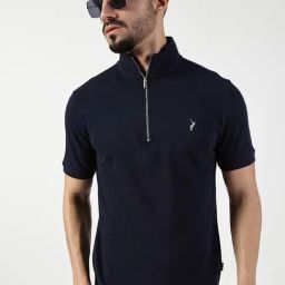 Thomas Scott Navy Blue Slim Fit Solid T-Shirt-image-0
