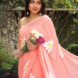 yourwish Floral Printed Pure Linen Saree-image-20