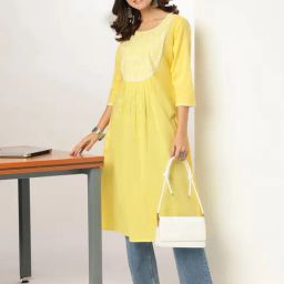 Janasya Yellow Embroidered Kurta-picture-15