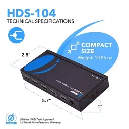 Orei HDS-104 1x4 Powered Splitter up to Full HD 1080P & 3D Support with EDID Control 1 Source onto 4 Displays image 5