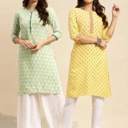 Rangita Lime Green & Yellow Printed Straight Kurta - Pack OF 2-image-24